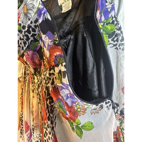 Vtg Ice 100% Silk Y2K Floral Animal Print Babydoll Strapless Dress Women Sz 10 - Picture 7 of 15